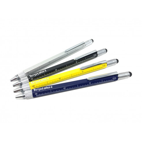 Penna Multifuzione Cheater 6 in 1 con righello centimetri e pollici, livella, penna a sfera, pennino touch e cacciavite Brigata 