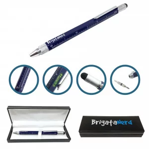 Stift Multifuzione Cheater 6-in-1 mit lineal in zentimeter und zoll, wasserwaage, kugelschreiber, stylus touch und Brigata Nerd 