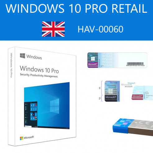 Windows 10 Pro Retail HAV-00060 USB FPP P2 32-64 Bit Englisch International May 2020 Update (2004) Microsoft Corporation - 1