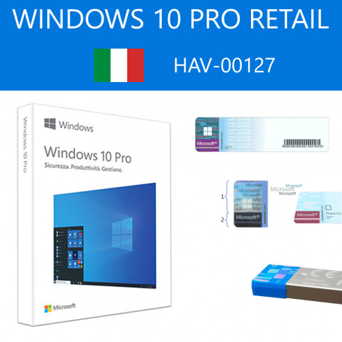 Windows 10 Pro Retail HAV-00127 USB FPP P2 RS 32-64 bit Italiano Microsoft Corporation - 1