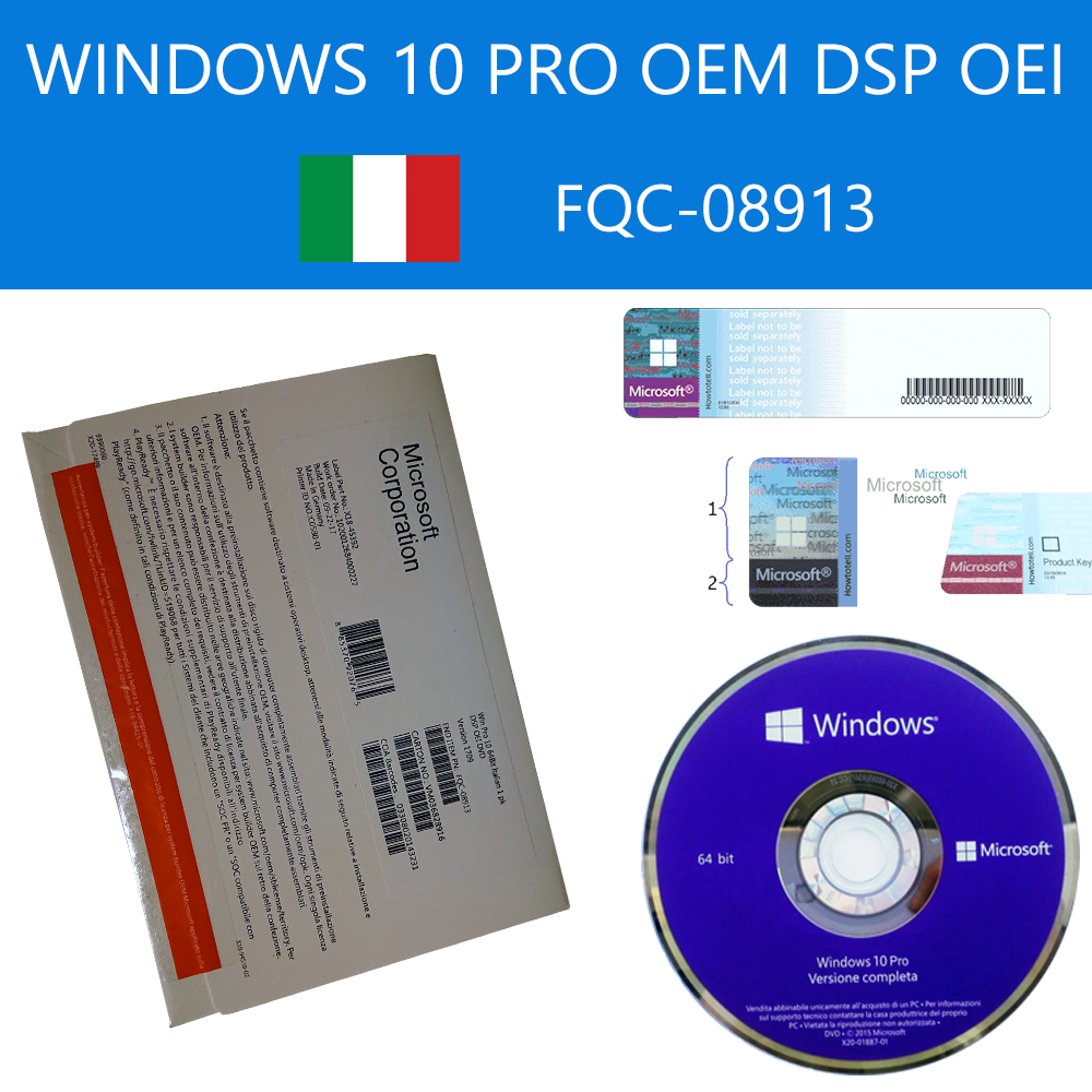 Windows 10 Pro DSP OEI FQC-08913 DVD 64 bit Italian