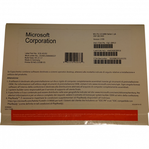 copy of Windows 10 Pro Retail HAV-00127 USB FPP P2 RS 32-64 bit Italian Microsoft Corporation - 3